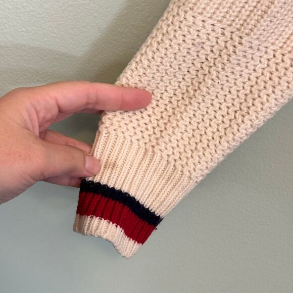 Maje Sweater Womens 2 Cream Red Black Striped Pullover Knitted Jumper Wool Blend - Picture 4 of 8